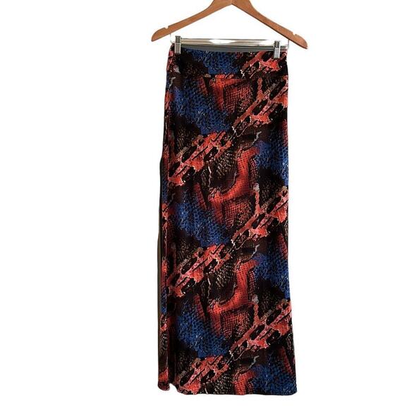 Vertigo Paris Womens Bias Cut Reptile Print Vibrant Maxi Skirt With Slit Size XS - Picture 3 of 6